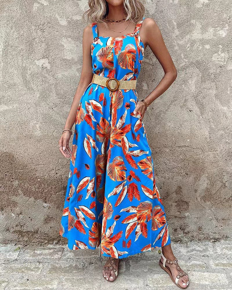 Women’s Jumpsuit – Sleeveless Floral – Tailored Waist – Wide Leg – Soft Breathable Fabric