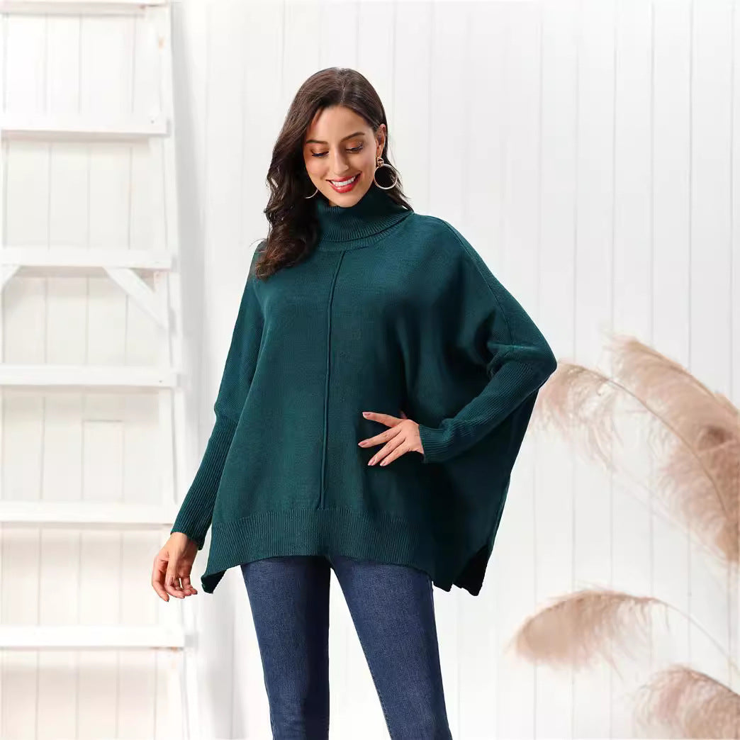 Women’s Pullover Sweater – Oversized Fit – Soft Knit – High Collar – Ribbed Hem