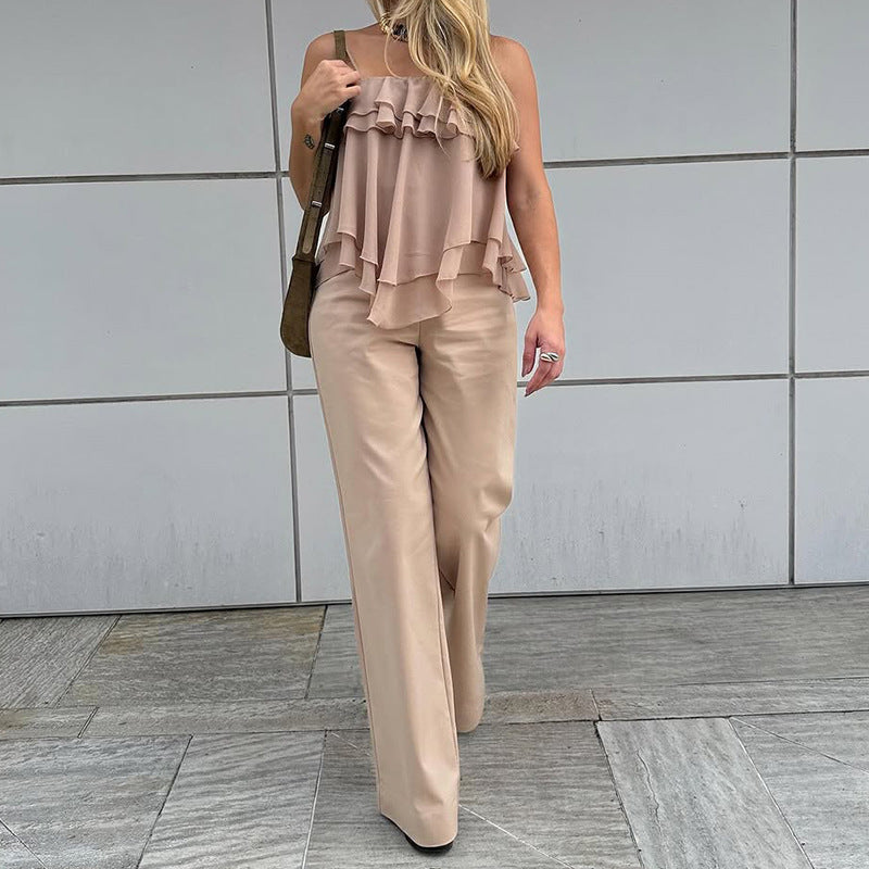 Women’s Sleeveless Top – Loose Fit – Layered Ruffles – Lightweight Flowy Fabric