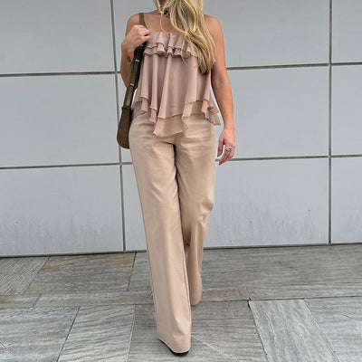 Women’s Sleeveless Top – Loose Fit – Layered Ruffles – Lightweight Flowy Fabric