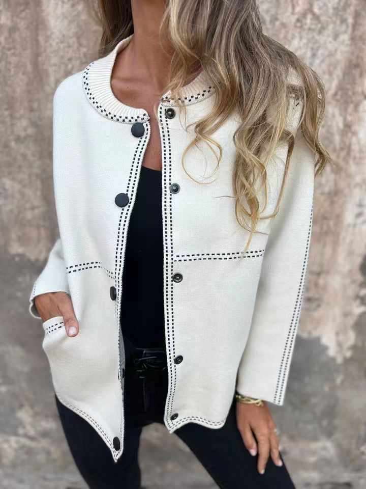 Women’s Cardigan – Loose Fit Knit – Button Front – Round Neck – Soft Textured Layer