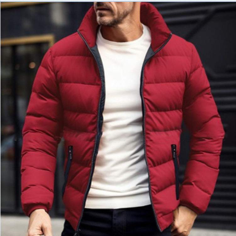 Men’s Puffer Jacket – Regular Fit – Quilted Warmth – Stand Collar – Zipper Pockets