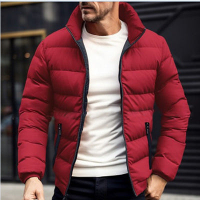 Men’s Puffer Jacket – Regular Fit – Quilted Warmth – Stand Collar – Zipper Pockets