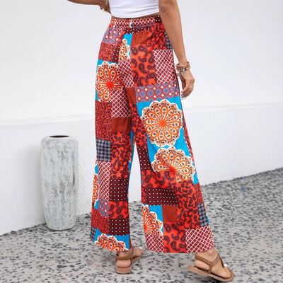 Women’s Lounge Pants – Bohemian Print – Relaxed Wide Leg – Cotton Blend – Full Length