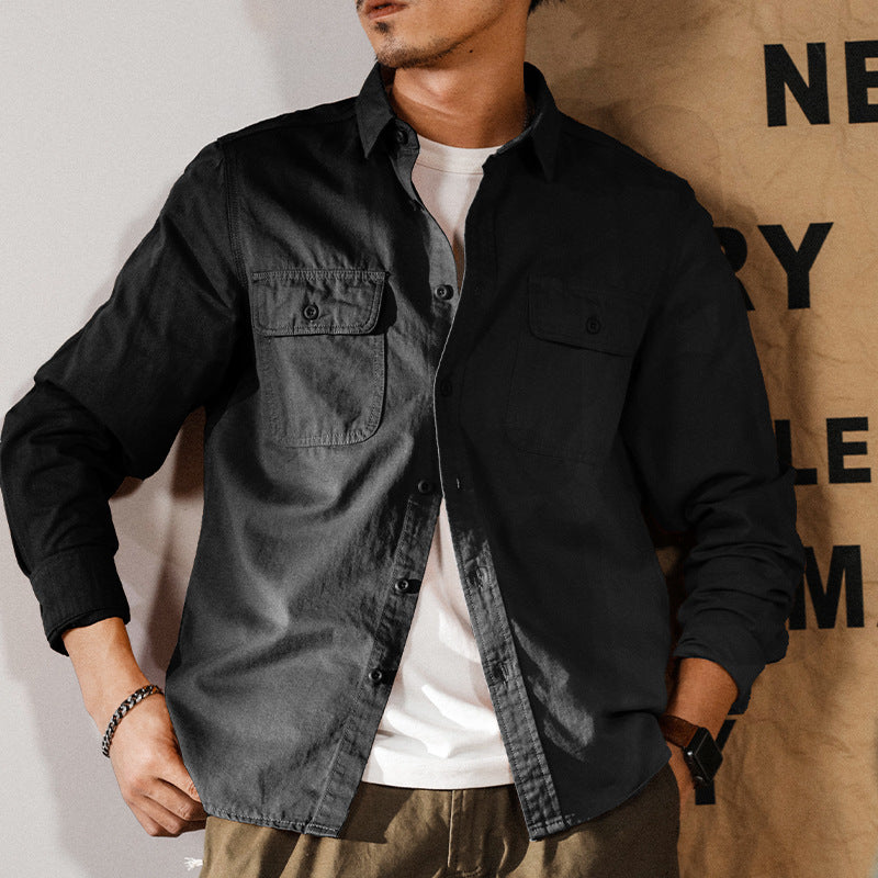 Men’s Button-Up Shirt – Linen – Relaxed Fit – Long Sleeve – Chest Pockets – Casual