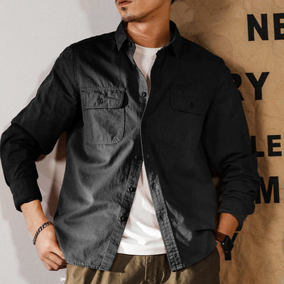 Men’s Button-Up Shirt – Linen – Relaxed Fit – Long Sleeve – Chest Pockets – Casual