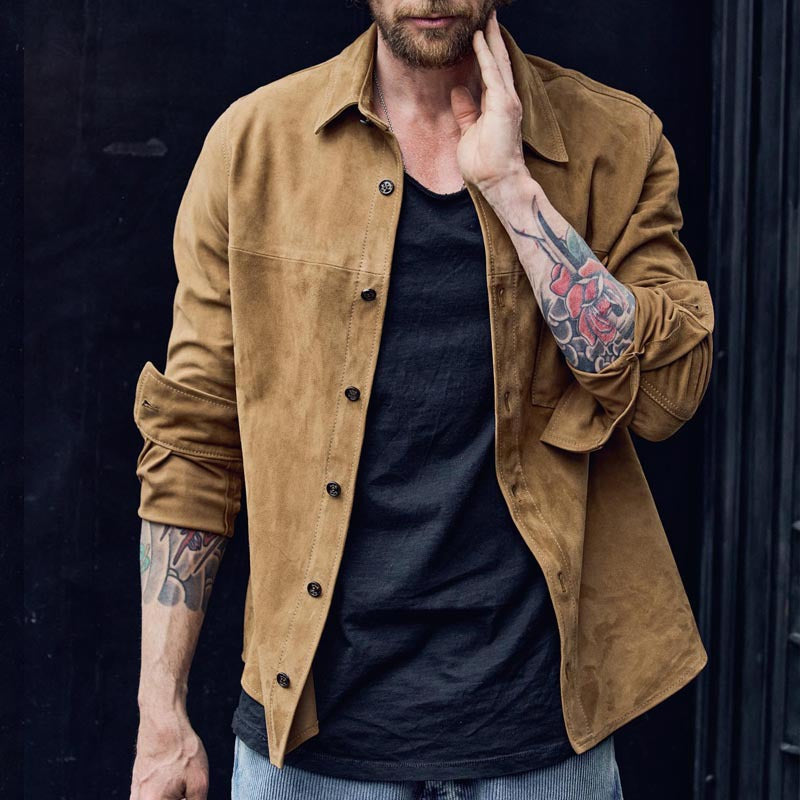 Men’s Casual Jacket – Relaxed Fit – Suede-Like Texture – Button-Up with Pockets