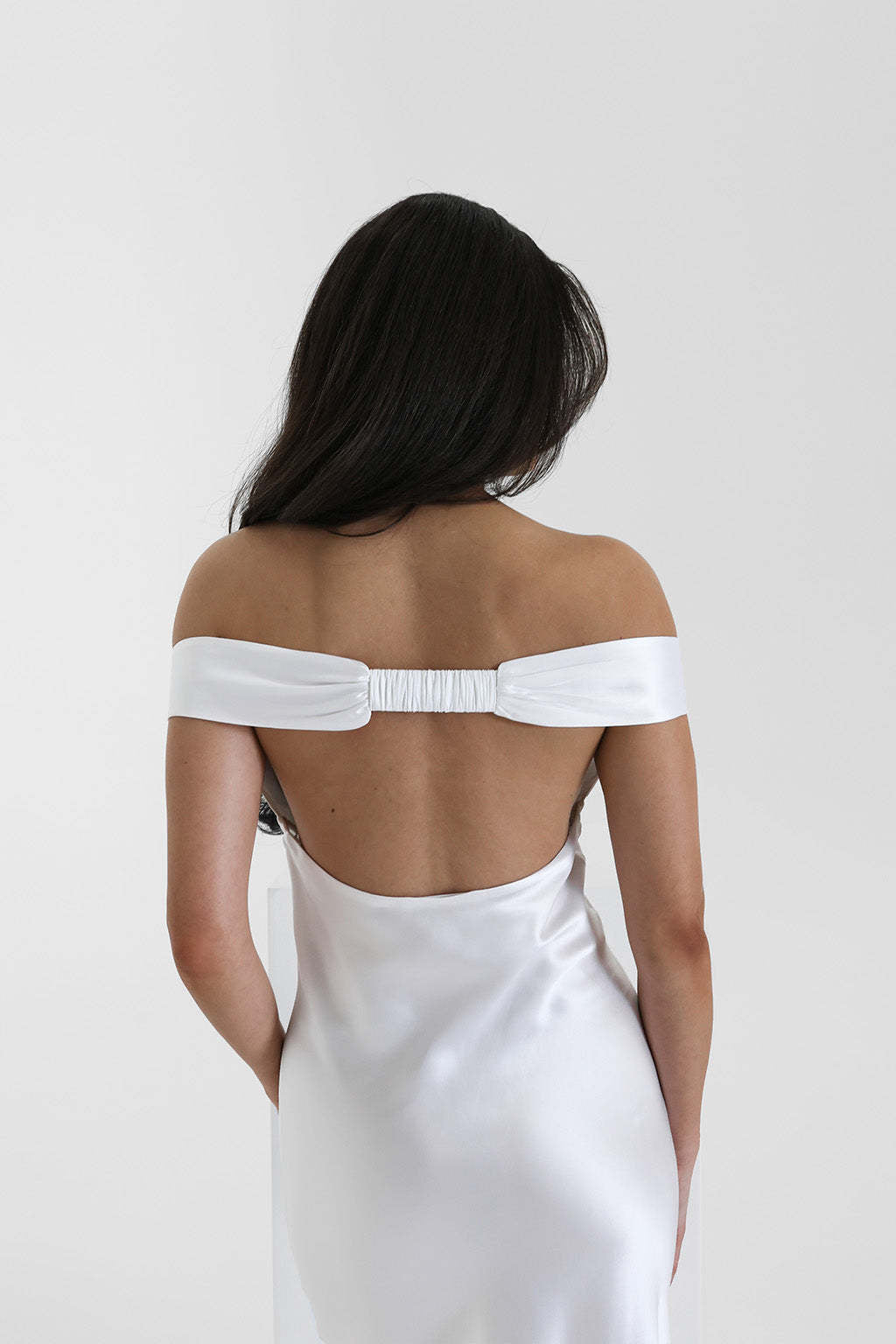 Women's Evening Gown - Off-Shoulder - Sleek Back Design - Floor-Length