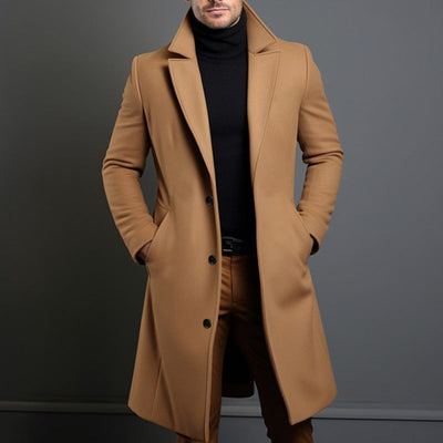 Men’s Trench Coat – Tailored Fit – Wool Blend – Single-Breasted – Knee Length