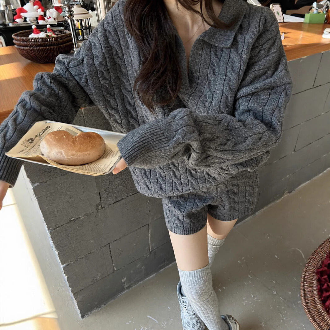 Women’s Pullover Sweater – Wool Blend – Cable Knit – High Collar – Relaxed Fit – Long Sleeve