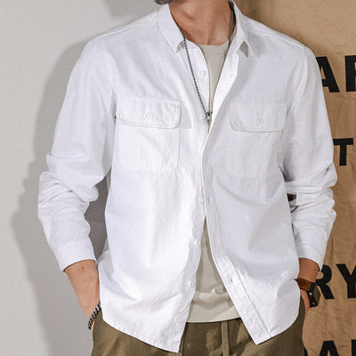 Men’s Button-Up Shirt – Linen – Relaxed Fit – Long Sleeve – Chest Pockets – Casual