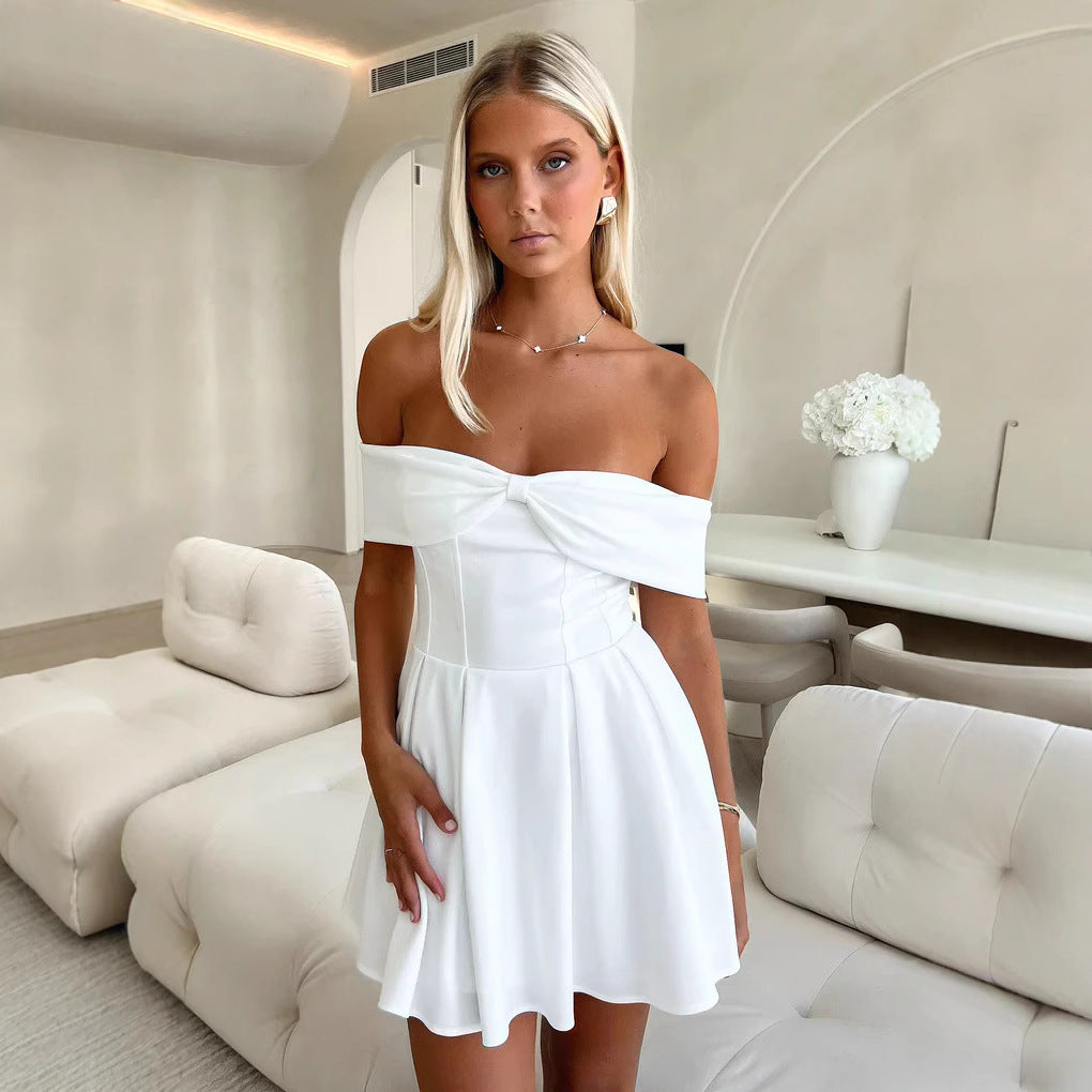 Women’s Mini Dress – Off Shoulder A-Line – Soft Lightweight Fabric – Casual Fit