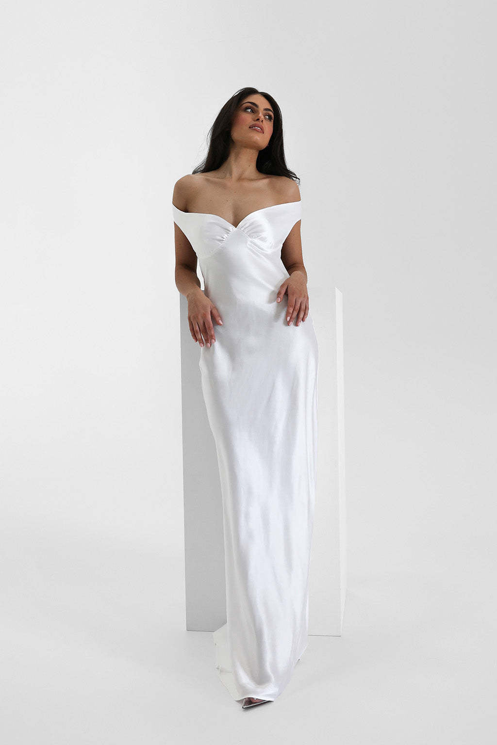 Women's Evening Gown - Off-Shoulder - Sleek Back Design - Floor-Length