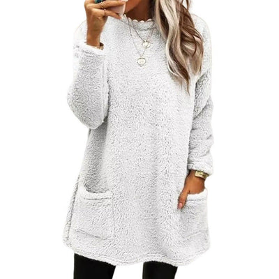 Women’s Sweater – Plush Oversized Fit – Long Sleeve – Tunic Length with Pockets