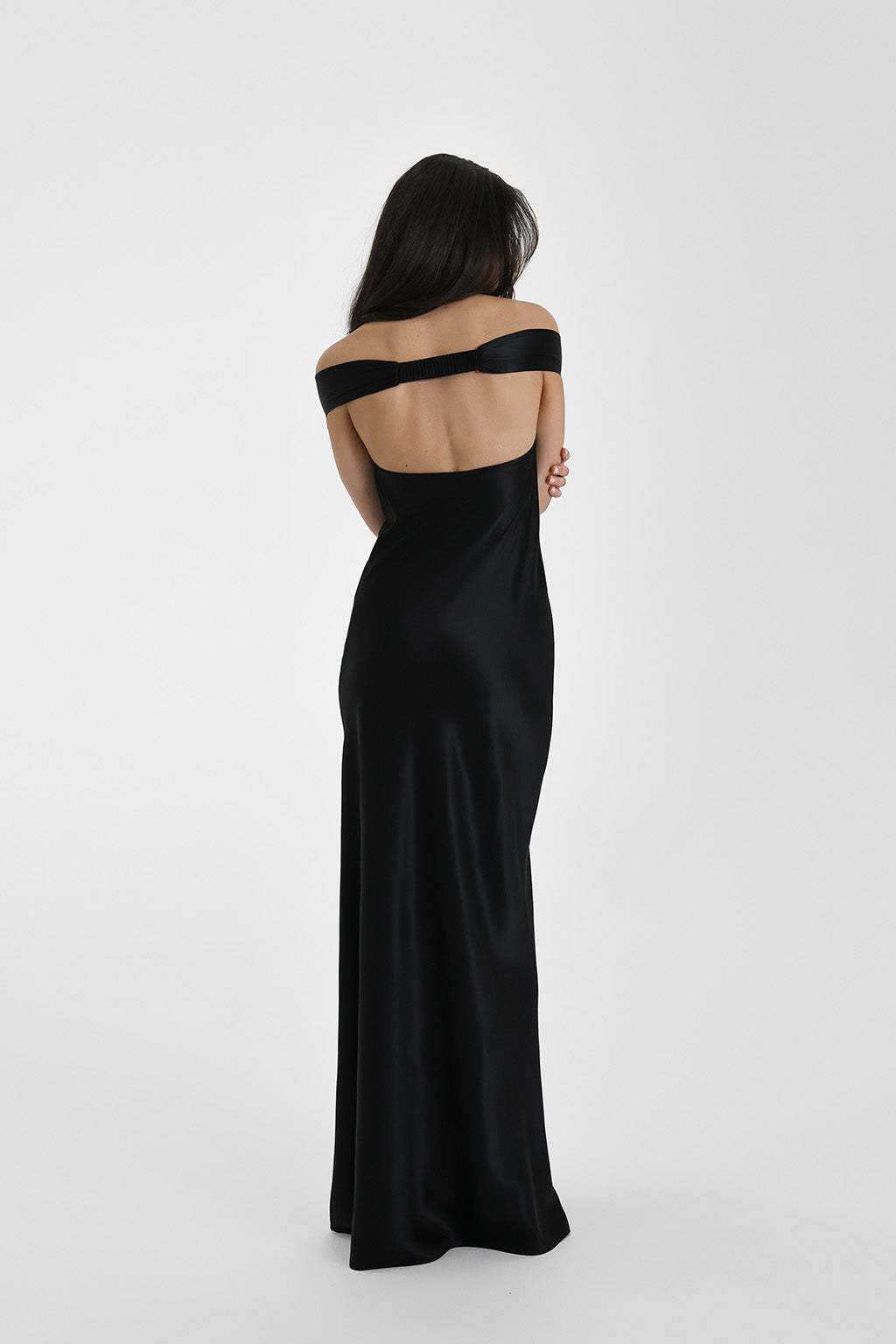 Women's Evening Gown - Off-Shoulder - Sleek Back Design - Floor-Length