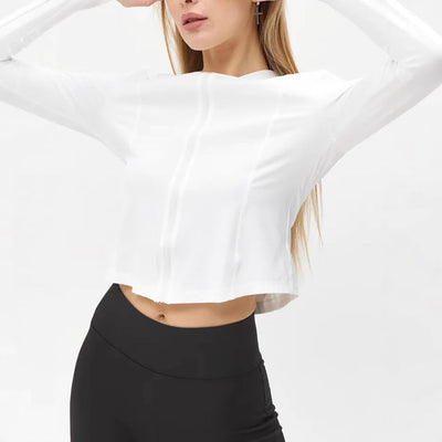 Women’s Hooded Top – Slim Fit – Cropped Length – Lightweight Stretch Long Sleeve