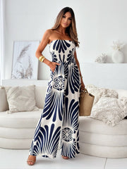 Women’s Jumpsuit – Strapless Sleeveless – Wide Leg – Relaxed Fit – Cotton Blend