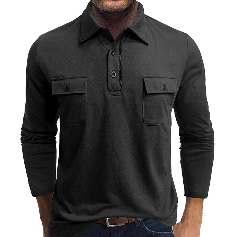 Men’s Long Sleeve Polo Shirt – Cotton Blend – Regular Fit – Button Chest Pockets