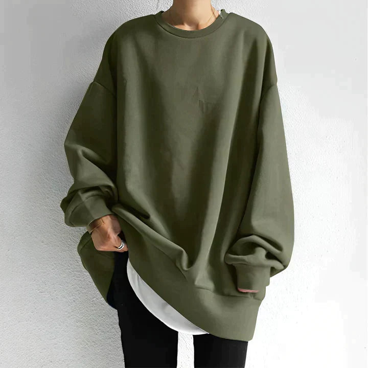 Women’s Oversized Pullover – Knit Fabric – Drop Shoulder – Ribbed Hem – Long Sleeve