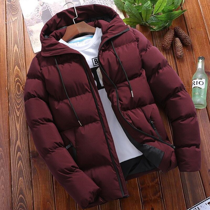 Men’s Puffer Coat – Oversized Fit – Quilted Cotton – Hooded Short Zip Jacket