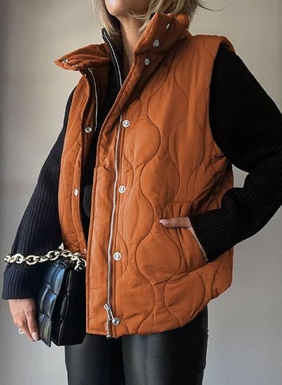 PAMMY™ - Classic Puffer Button Zip Up Collared Vest