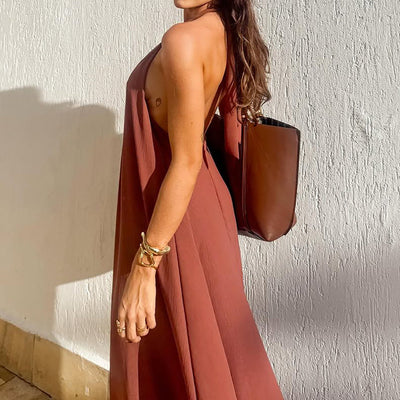 Women’s Maxi Dress – Halter Neck – Sleeveless – Flowing Fit – Lightweight Fabric