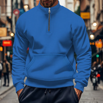Men’s Sweatshirt – Relaxed Fit – Half Zip – Kangaroo Pocket – Cotton Knit Ribbed Trim
