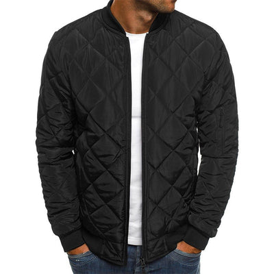 Men’s Quilted Jacket – Cotton Blend – Diamond Stitch – Stand Collar – Zip Front – Regular Fit