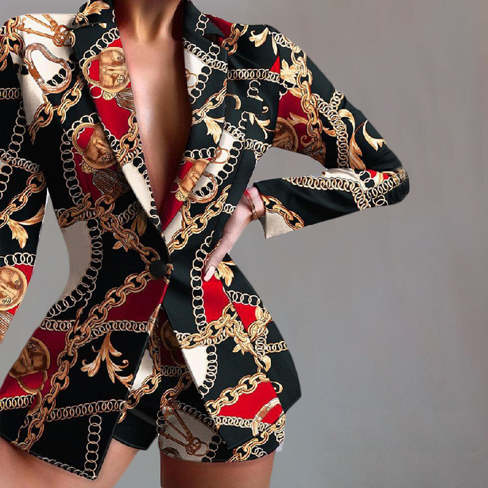 Women’s Two-Piece Set Blazer – Tailored Fit – Bold Leopard Print – Peaked Lapels – Structured Silhouette