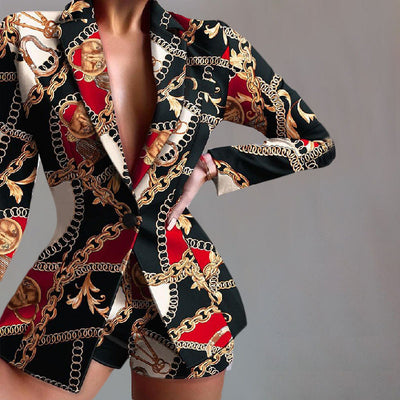 Women’s Two-Piece Set Blazer – Tailored Fit – Bold Leopard Print – Peaked Lapels – Structured Silhouette