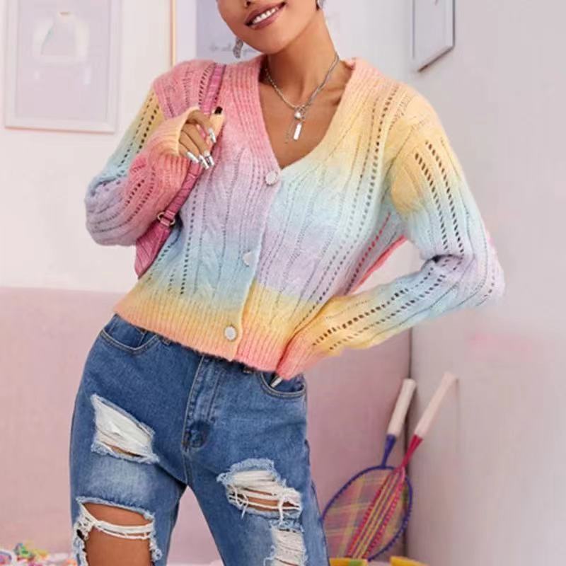 Women’s Knitted Cardigan – Relaxed Fit – Cable Knit – Voluminous Sleeves – Button Front