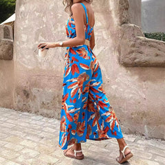 Women’s Jumpsuit – Sleeveless Floral – Tailored Waist – Wide Leg – Soft Breathable Fabric