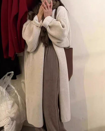 Women’s Cardigan Coat – Oversized Fit – Wool Knit – Draped Open Front – Full Length