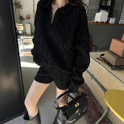 Women’s Knit Pullover – Wool Blend – Cable Knit – High Collar – Relaxed Fit – Long Sleeve