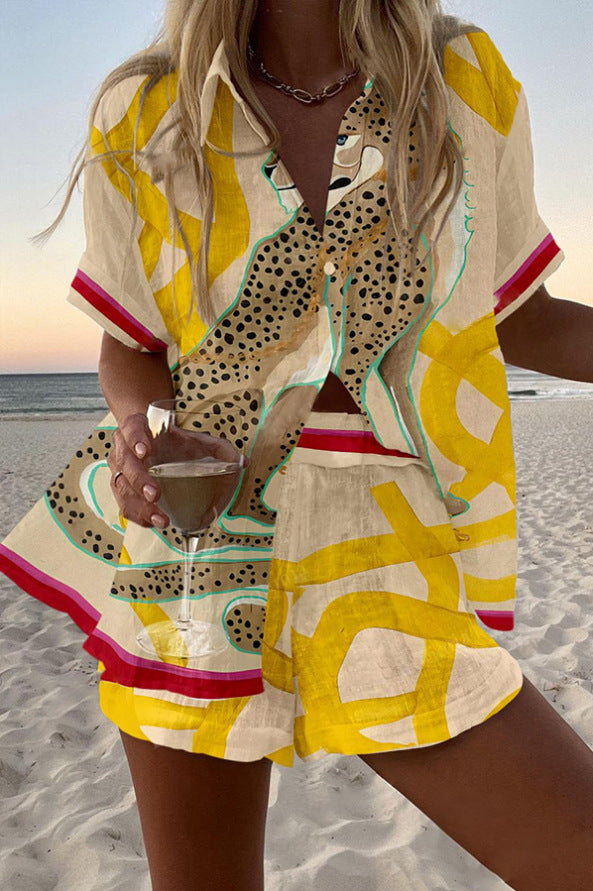 Casima™ - Cheetah print linen short set