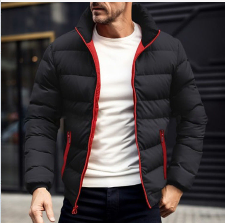 Men’s Puffer Jacket – Regular Fit – Quilted Warmth – Stand Collar – Zipper Pockets