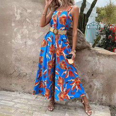 Women’s Jumpsuit – Sleeveless Floral – Tailored Waist – Wide Leg – Soft Breathable Fabric