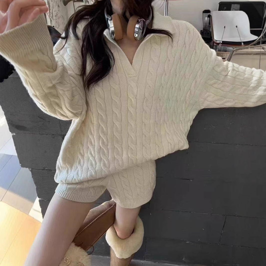 Women’s Pullover Sweater – Wool Blend – Cable Knit – High Collar – Relaxed Fit – Long Sleeve