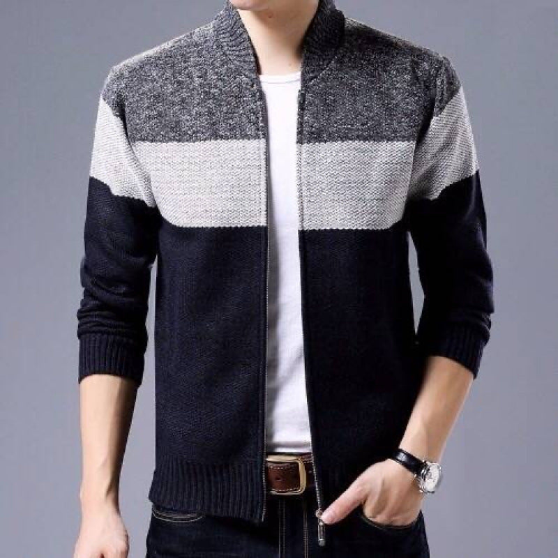 Men’s Cardigan Sweatshirt – Relaxed Fit – Full Zip – Textured Knit – Ribbed Trim