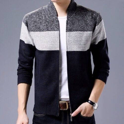 Men’s Cardigan Sweatshirt – Relaxed Fit – Full Zip – Textured Knit – Ribbed Trim