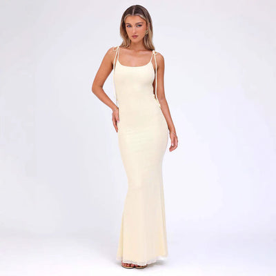 Women’s Bodycon Dress – Stretch Jersey – Adjustable Straps – Low Neckline – Full Length