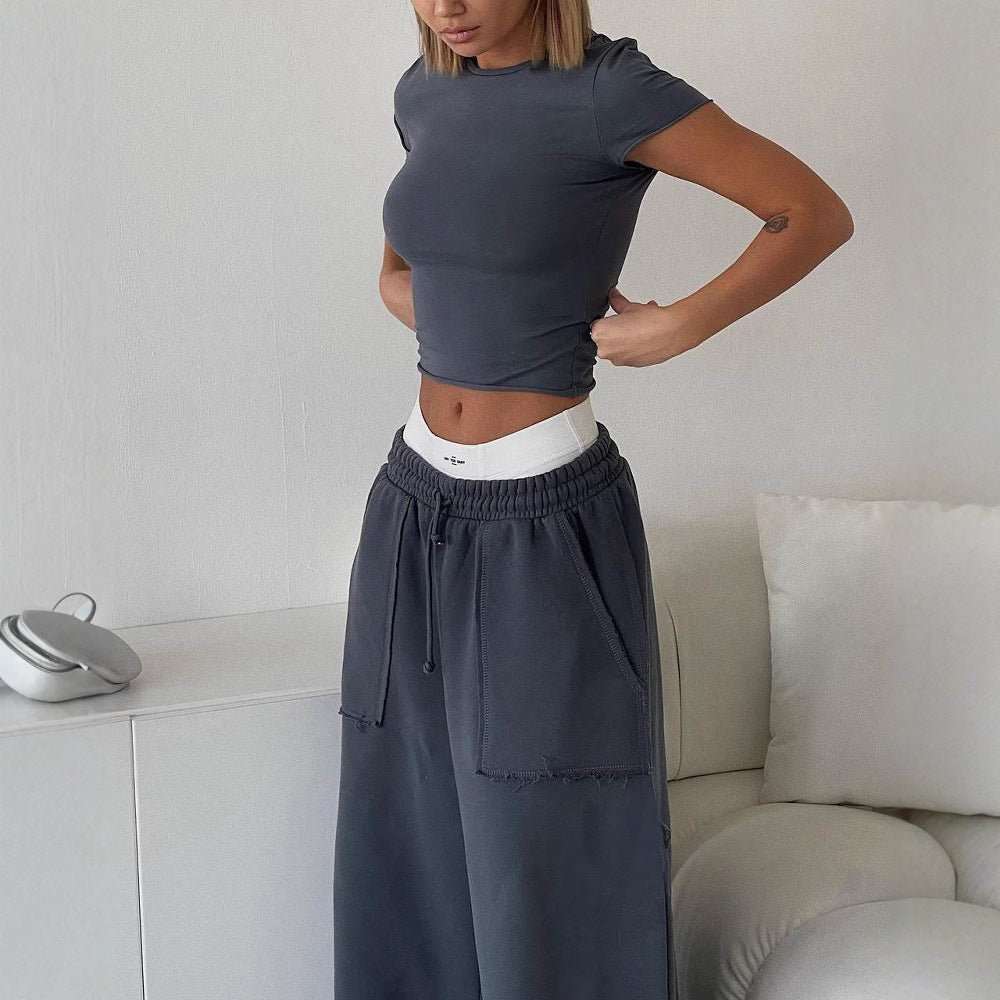 Unisex Sweatpants – Wide Leg Relaxed Fit – Cotton Blend – Drawstring Waist – Patch Pockets