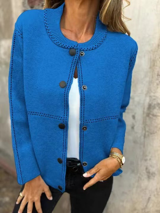Women’s Cardigan – Loose Fit Knit – Button Front – Round Neck – Soft Textured Layer