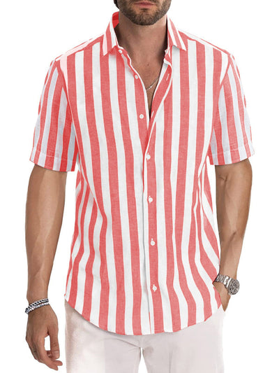 Men’s Button-Up Shirt – Relaxed Fit – Cotton – Short Sleeve Striped Casual Style