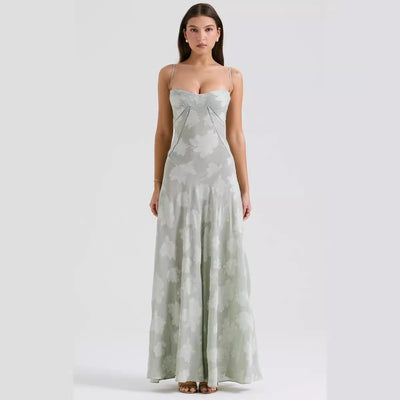 Women’s Evening Gown – Chiffon – Slim Fit – Embroidered – Spaghetti Strap – Floor Length