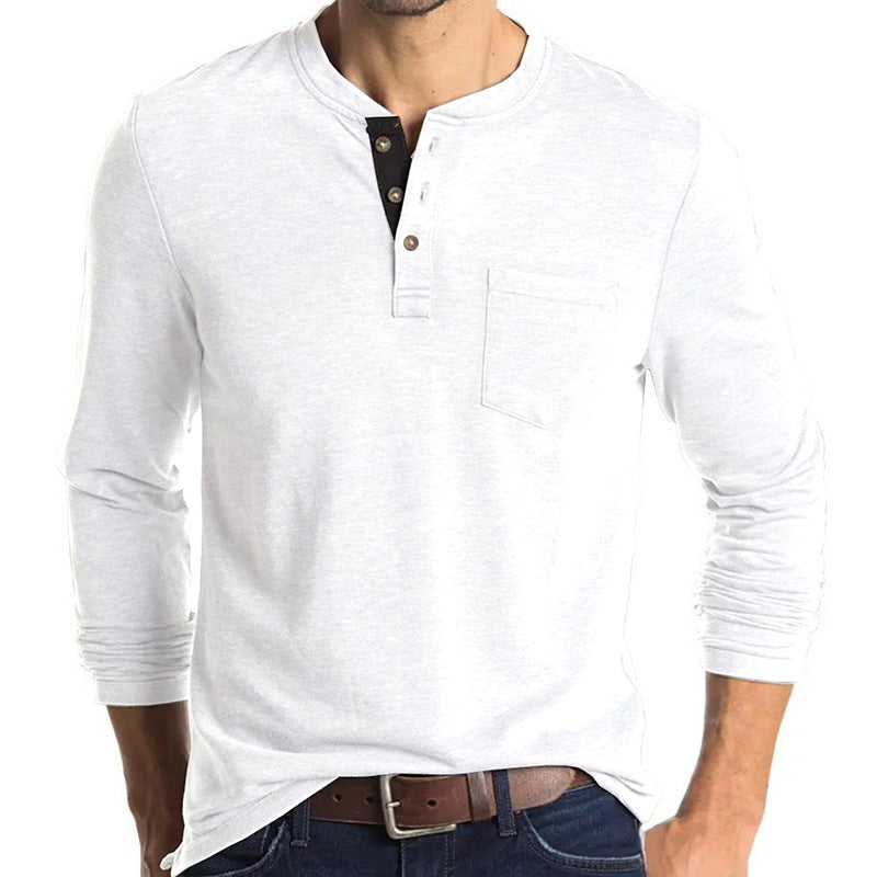 Men's long sleeve tee with button-down collar and chest pocket