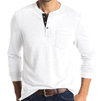 Men's long sleeve tee with button-down collar and chest pocket