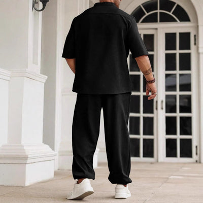 Men’s Casual Set – Cotton Linen Blend – Relaxed Fit – Button-Down Shirt & Trousers