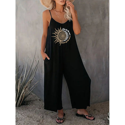 Women’s Jumpsuit – Relaxed Fit – Spaghetti Straps – Wide Leg – Cotton Blend – Pockets
