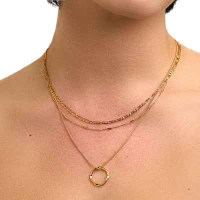 Open Circle Three Row Necklace | Gold 18k